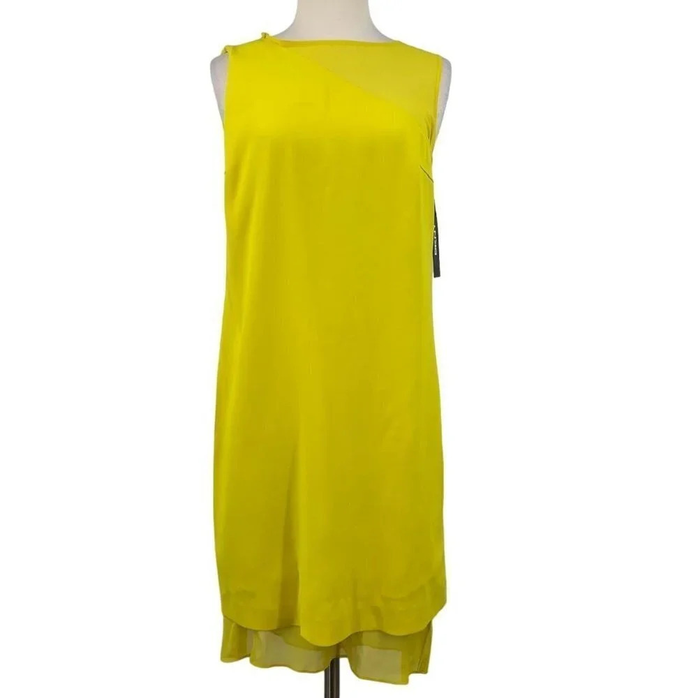 DKNY Sleeveless Layered Citron Yellow Dress Size 6 NWT $355